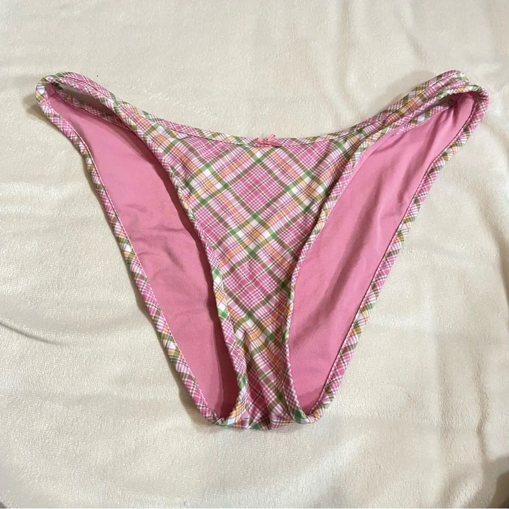 New! Frankie's Bikinis x Pink golden hour strawberry Plaid Bottom 1512